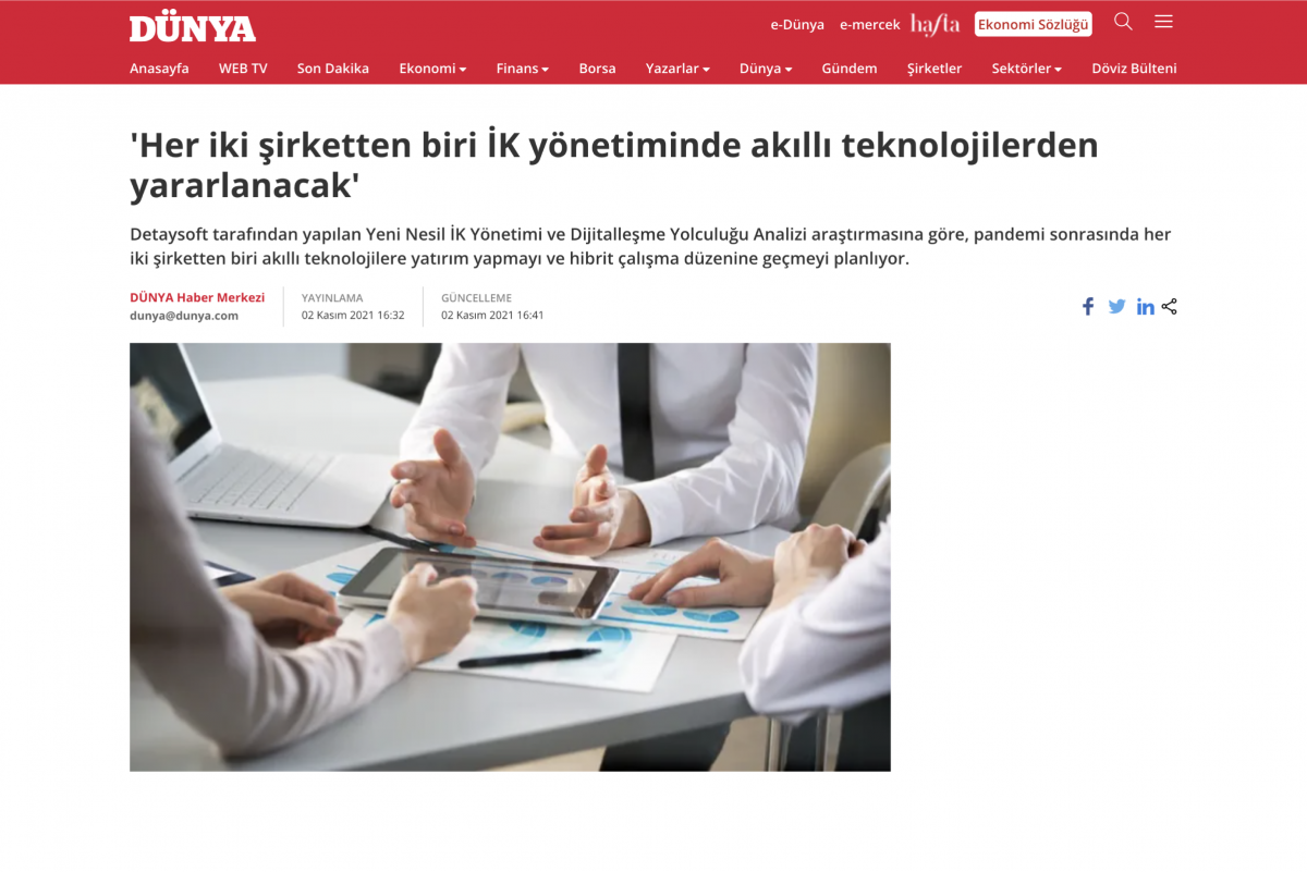 Yeni Nesil İK Yönetimi ve Dijitalleşme Yolculuğu Analizi araştırmamız Dünya Gazetesi'nde!